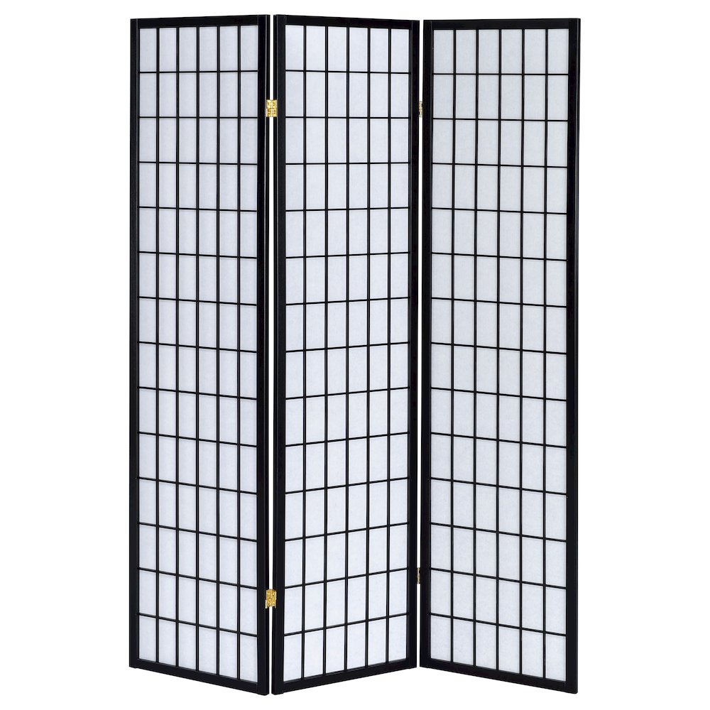 Carrie 3-Panel Room Divider Folding Shoji Screen Black. Picture 3