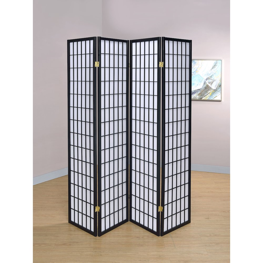 Roberto 4-Panel Room Divider Folding Shoji Screen Black. Picture 3