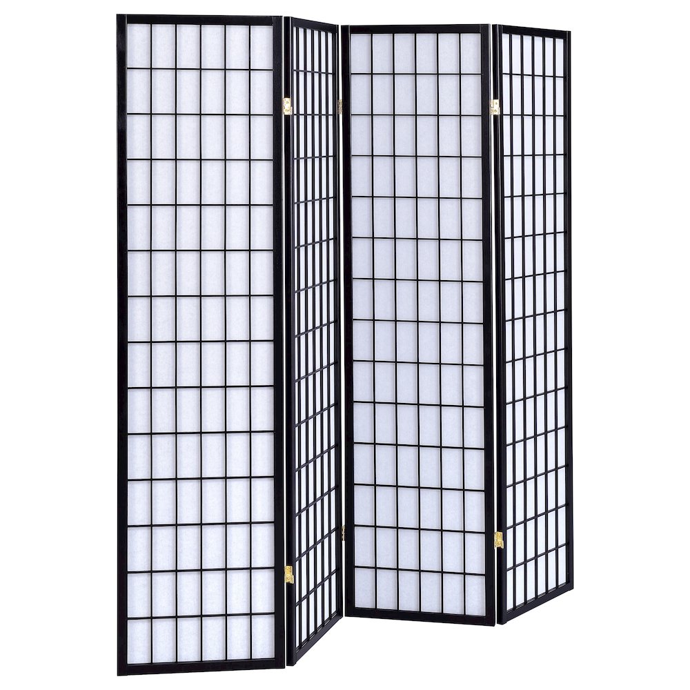 Roberto 4-Panel Room Divider Folding Shoji Screen Black. Picture 2