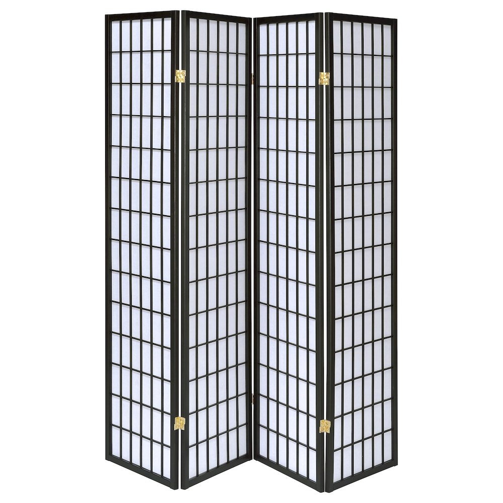 Roberto 4-Panel Room Divider Folding Shoji Screen Black. Picture 4