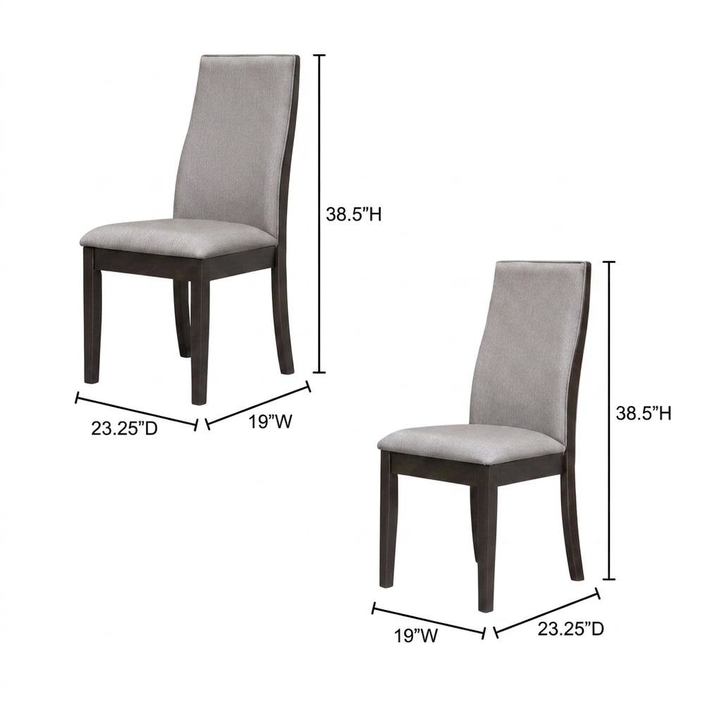 Polyester Upholstered Farmhouse Dining Chair, Espresso Legs, Taupe, Set of 2. Picture 5