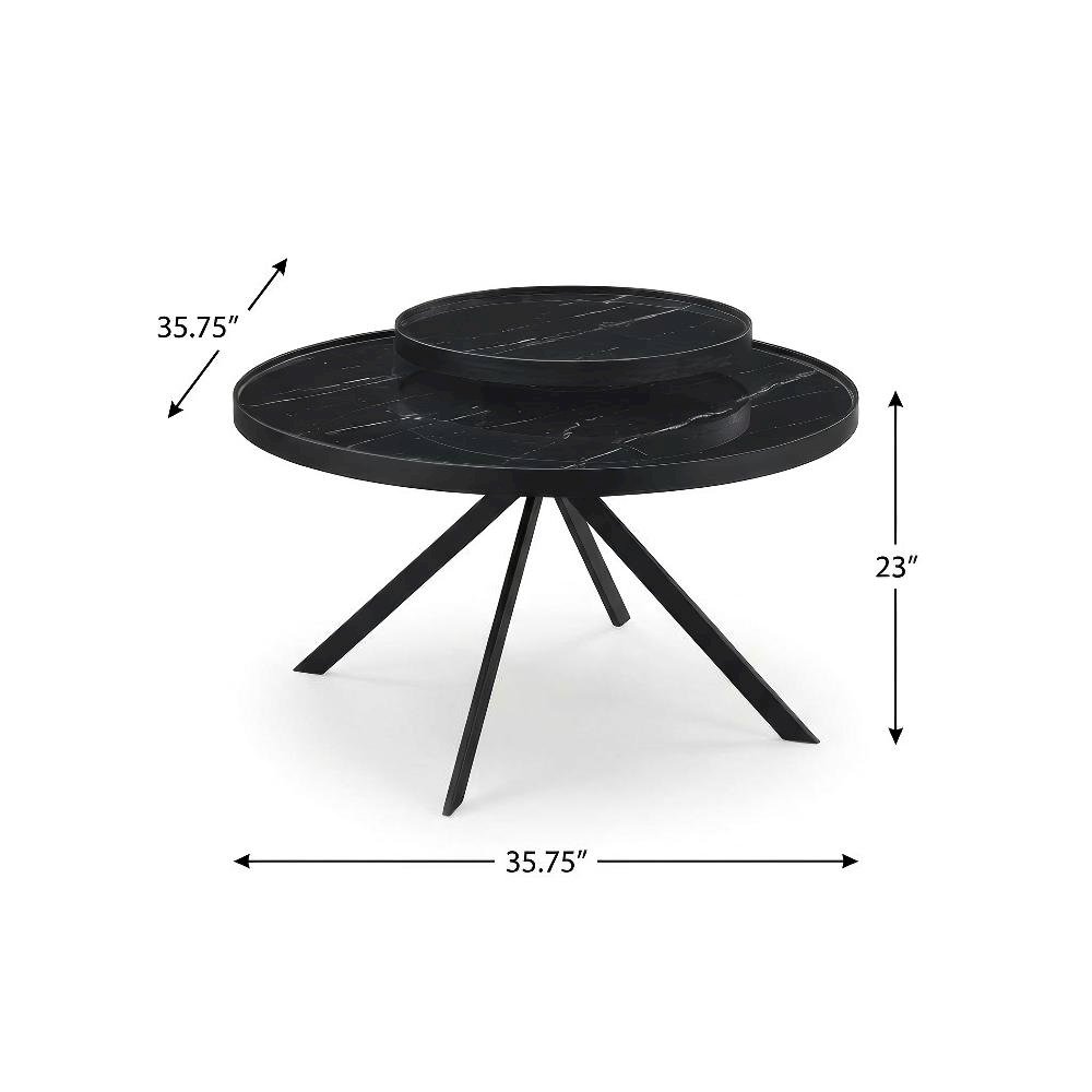 Black 3-Piece Round Coffee and End Table Set with Contemporary Design. Picture 4