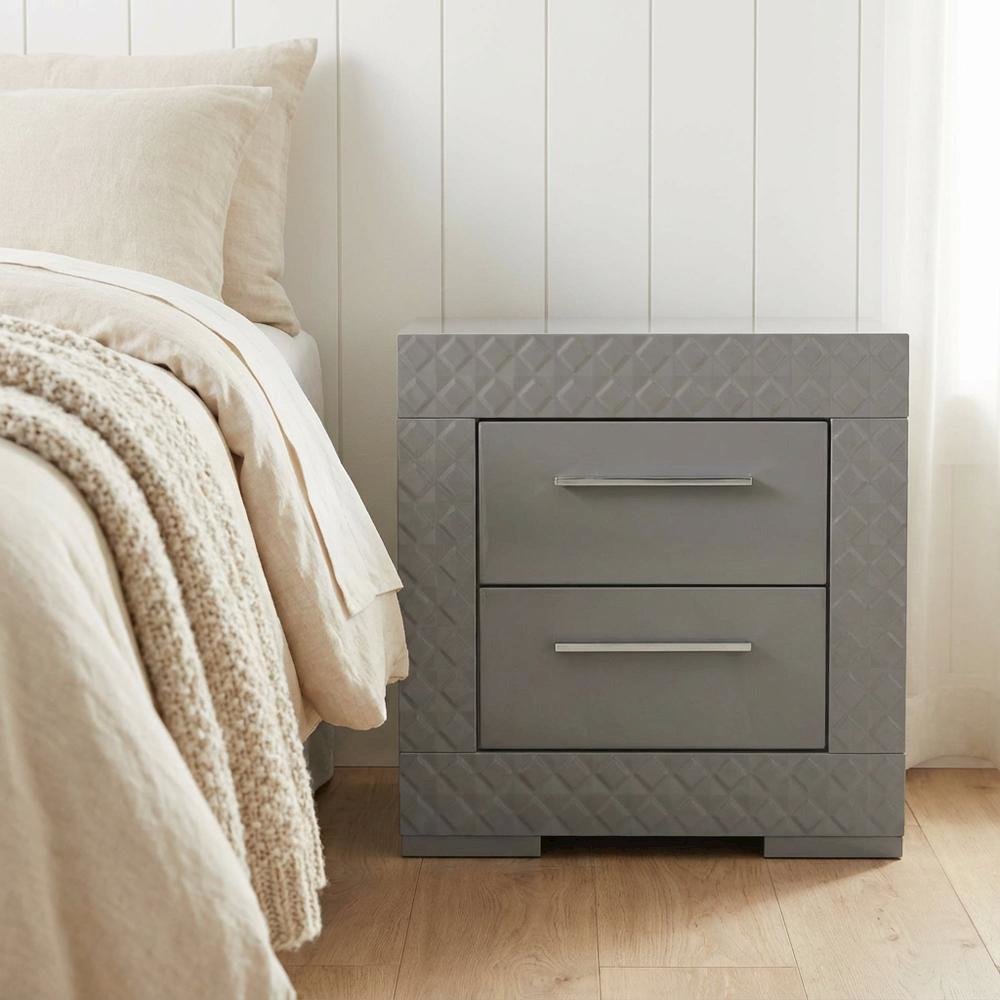 Grey High Gloss Nightstand with Modern Design Bedside Table. Picture 3