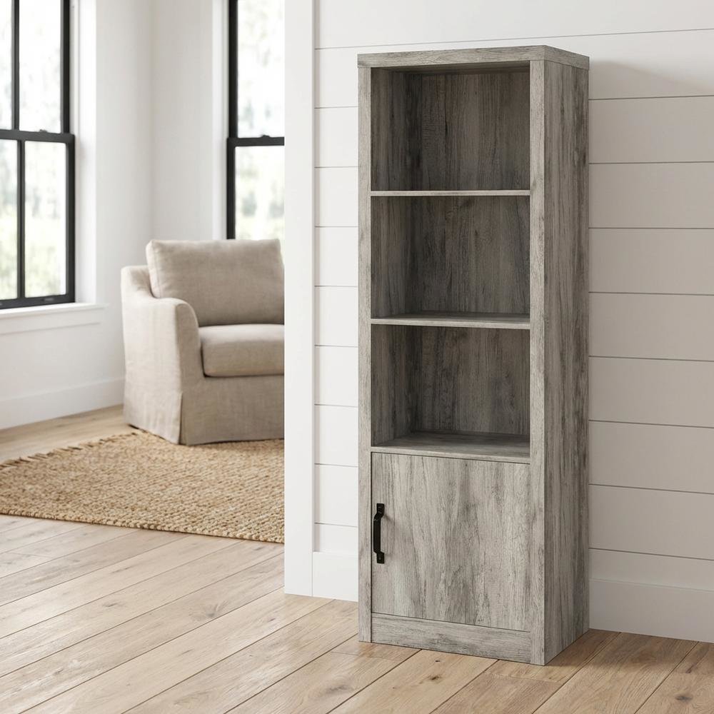 Grey Engineered Wood Media Tower With 3 Shelves, Transitional. Picture 2