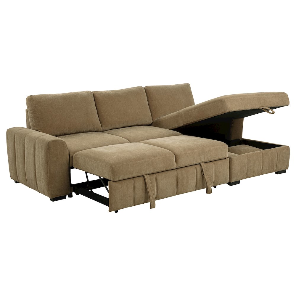 Pastrana Upholstered Sleeper Sectional Sofa RAF Chaise Camel. Picture 1