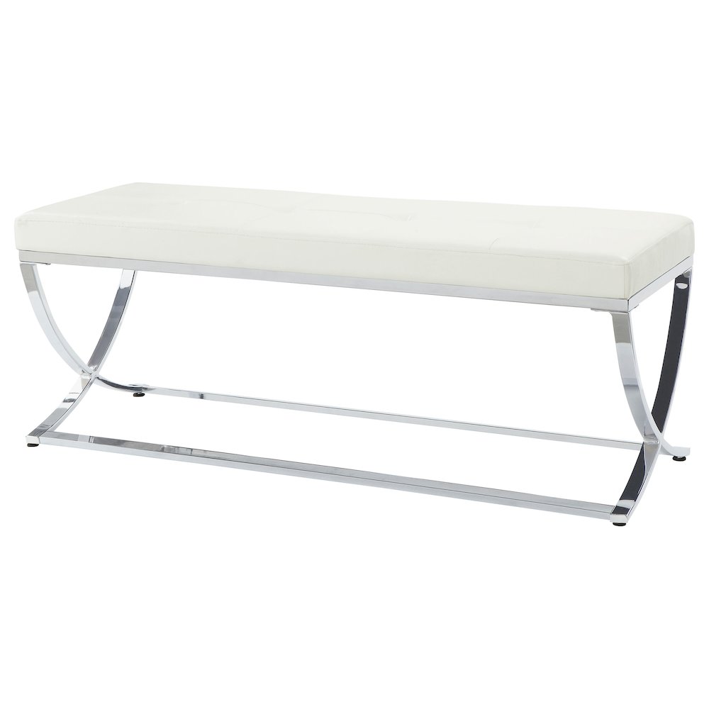 Walton Leatherette Upholstered Tufted Accent Bench White. Picture 3
