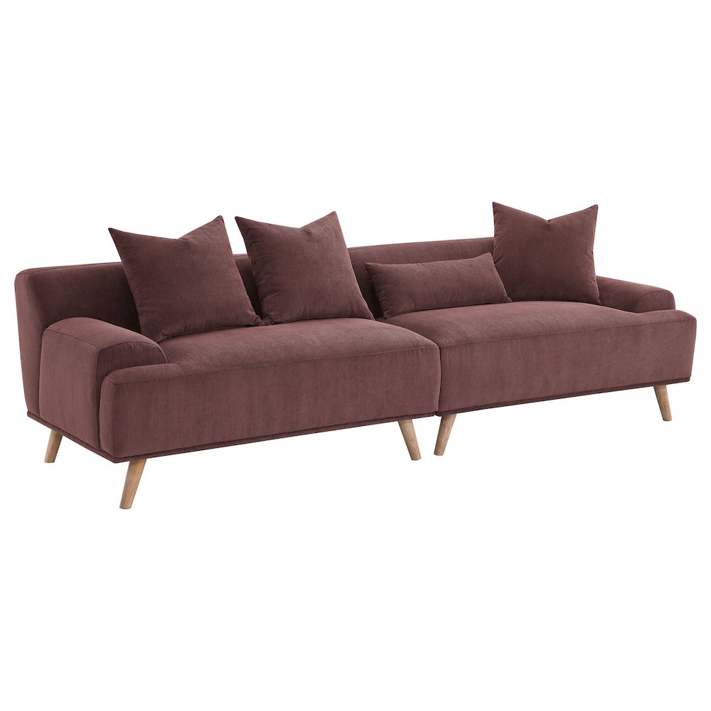 Elizabeth Corduroy Upholstered Extra Long Sofa Wine Red. Picture 1