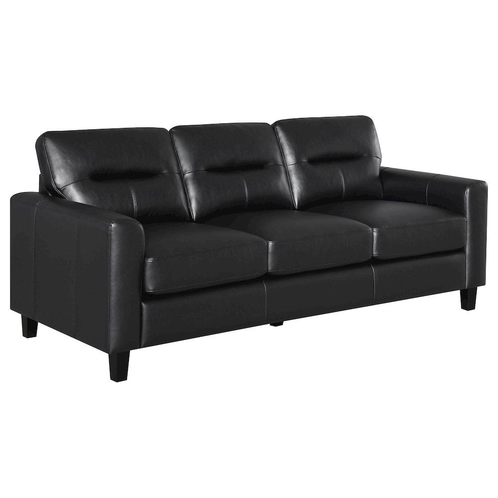 Scotland Faux Leather Upholstered Track Arm Sofa Black. Picture 1