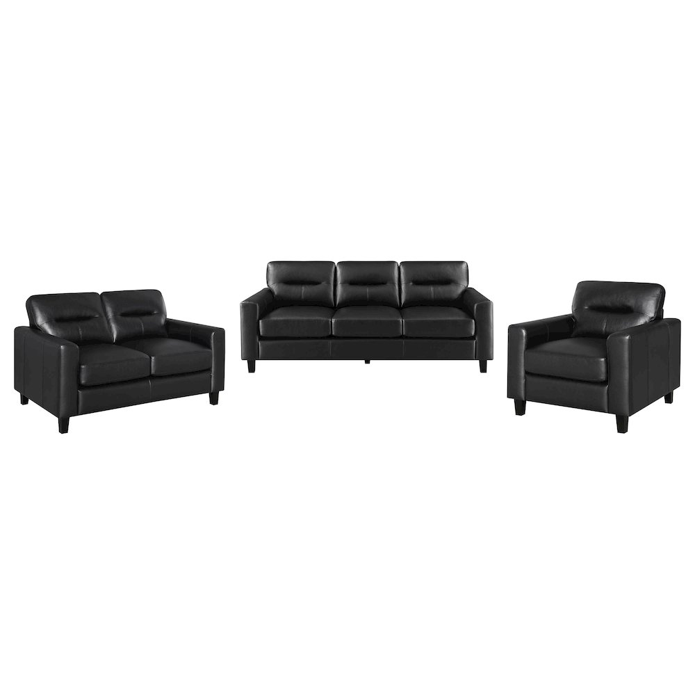Scotland 3-piece Faux Leather Upholstered Sofa Set Black. Picture 1