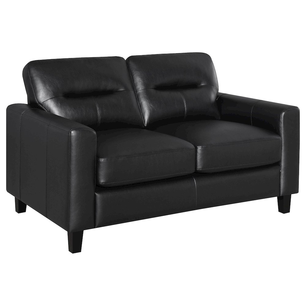 Scotland Faux Leather Upholstered Track Arm Loveseat Black. Picture 1