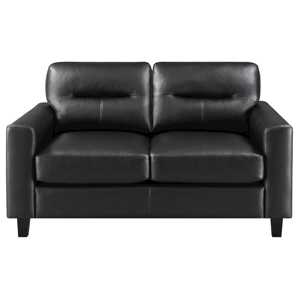 Scotland Faux Leather Upholstered Track Arm Loveseat Black. Picture 2