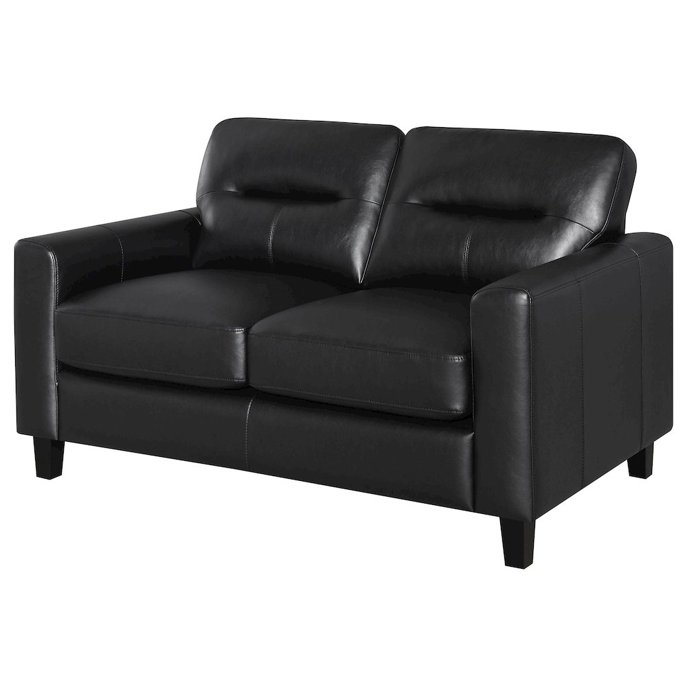 Scotland Faux Leather Upholstered Track Arm Loveseat Black. Picture 3