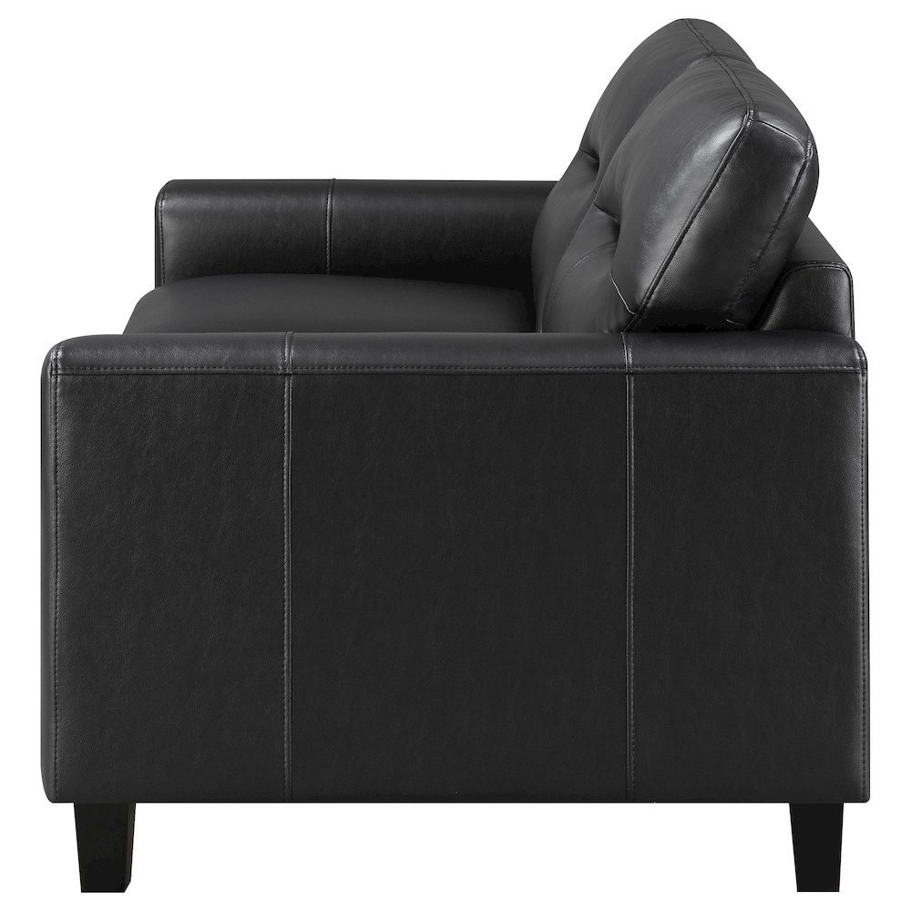 Scotland Faux Leather Upholstered Track Arm Loveseat Black. Picture 4