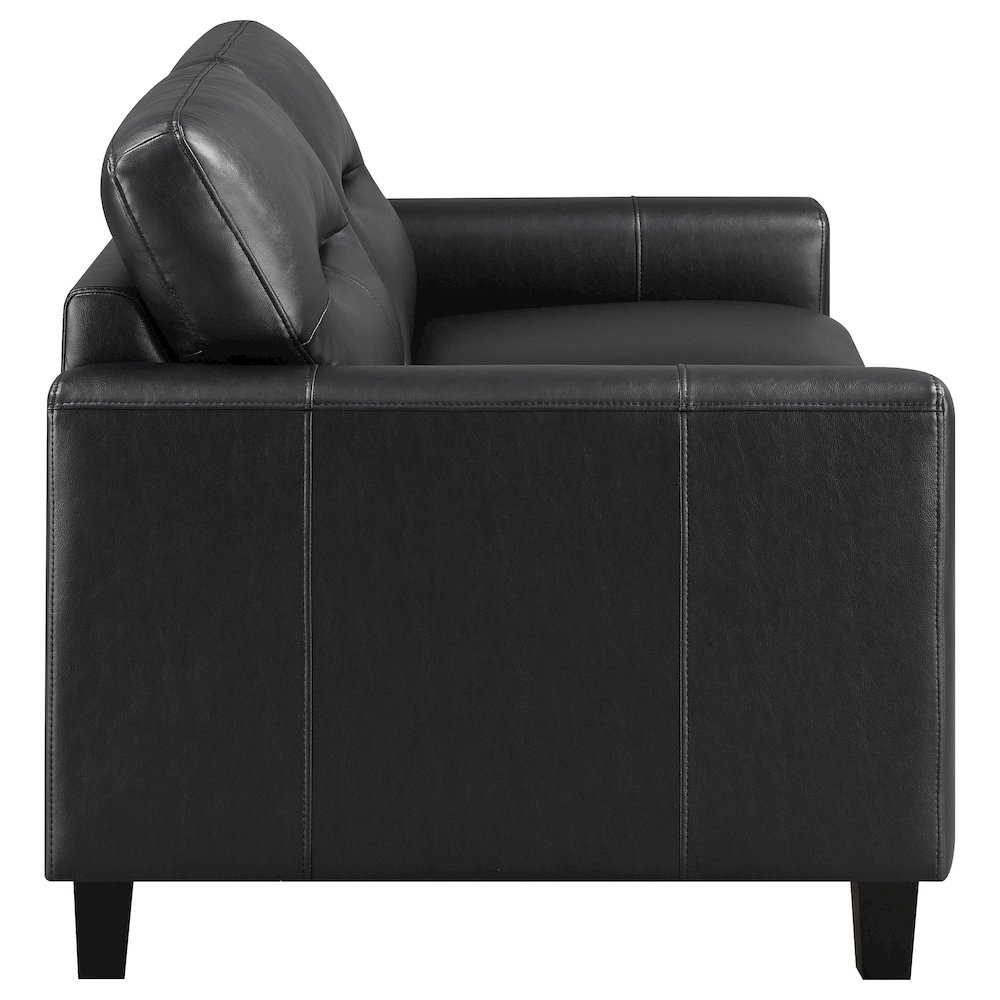Scotland Faux Leather Upholstered Track Arm Loveseat Black. Picture 7