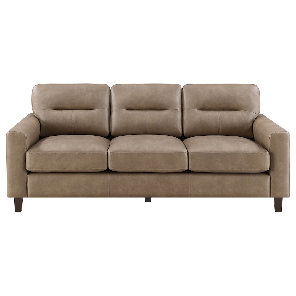 Scotland Faux Leather Upholstered Track Arm Loveseat Brown. Picture 2
