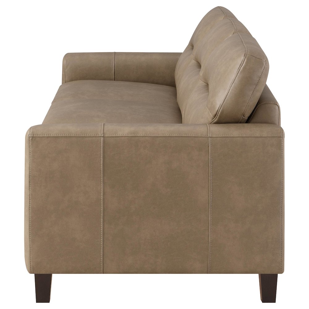 Scotland Faux Leather Upholstered Track Arm Loveseat Brown. Picture 4