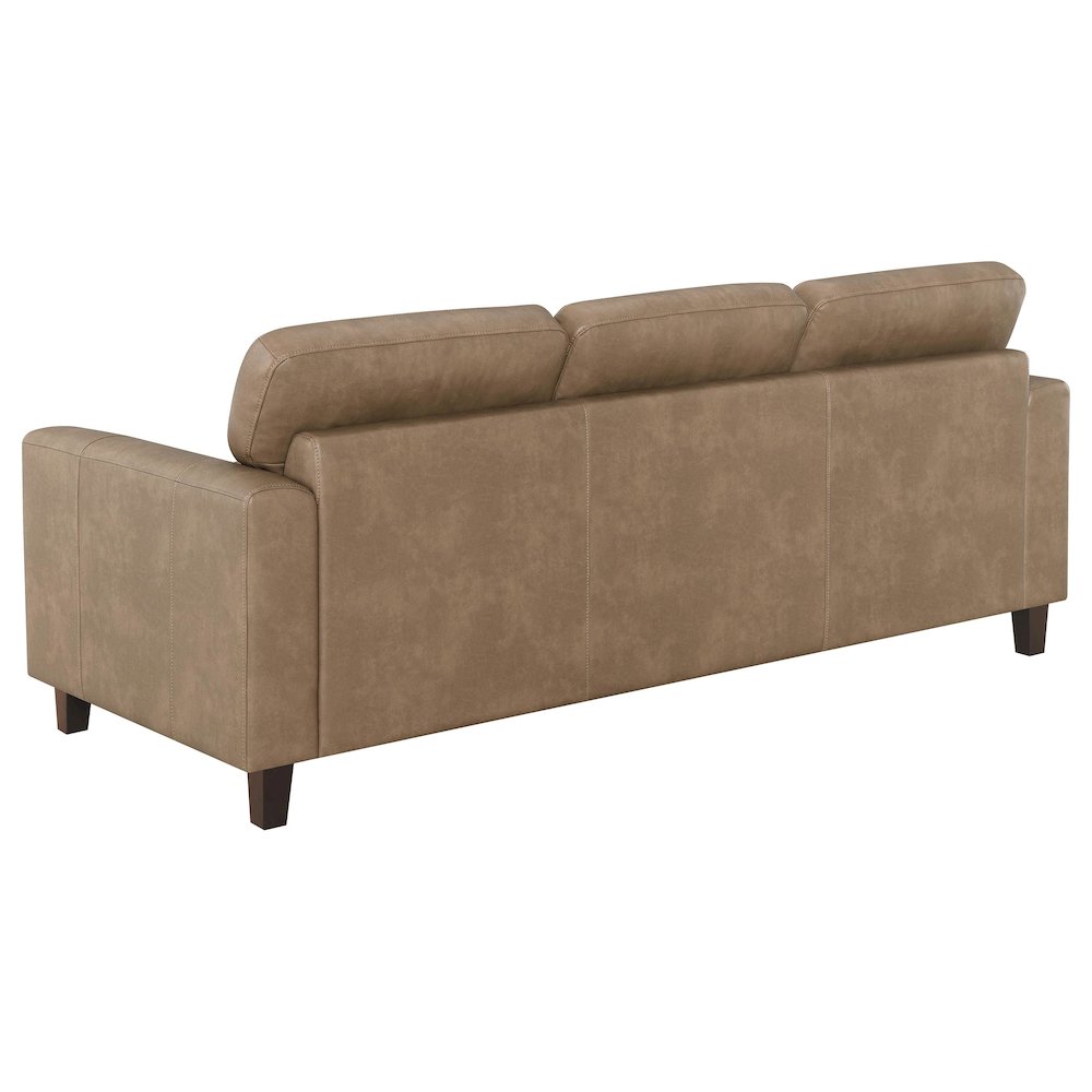 Scotland Faux Leather Upholstered Track Arm Loveseat Brown. Picture 5
