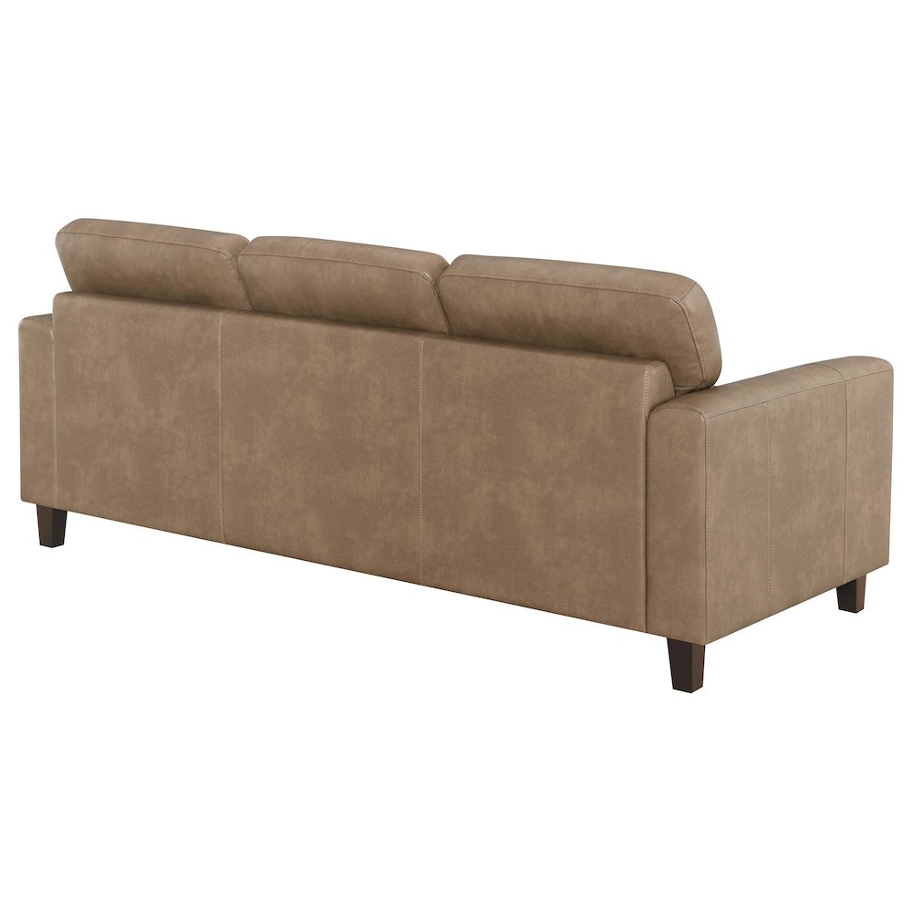 Scotland Faux Leather Upholstered Track Arm Loveseat Brown. Picture 6