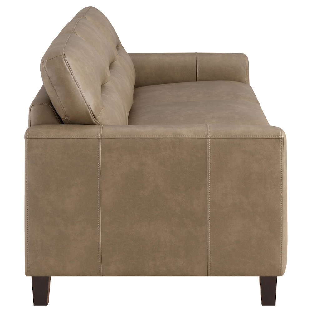 Scotland Faux Leather Upholstered Track Arm Loveseat Brown. Picture 7