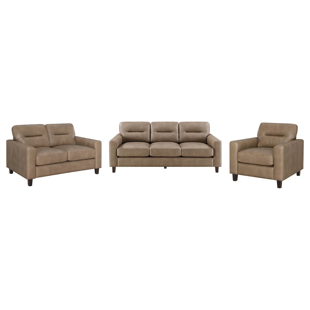 Scotland 3-piece Faux Leather Upholstered Sofa Set Brown. Picture 1