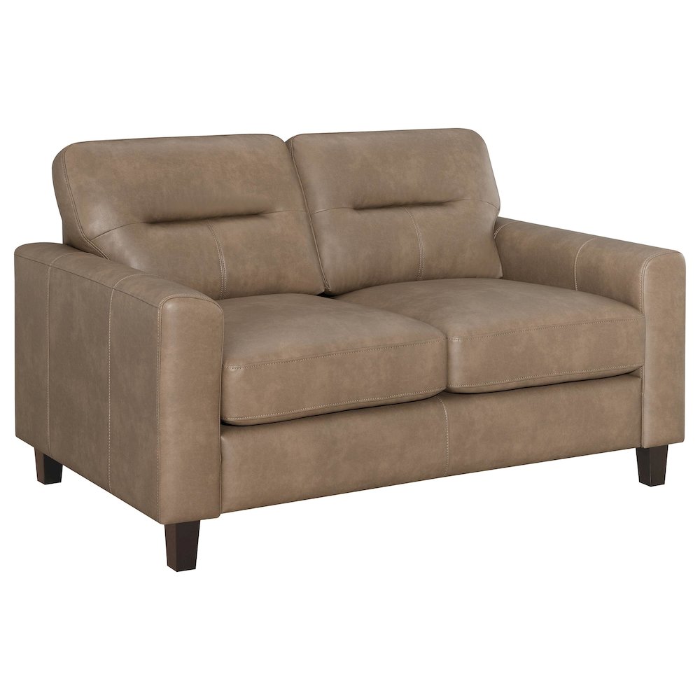 Scotland Faux Leather Upholstered Track Arm Chair Brown. Picture 1