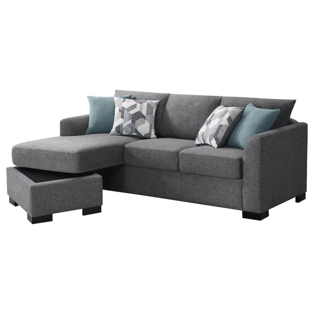 Storey Upholstered Sleeper Sectional Chaise Sofa Grey. Picture 6