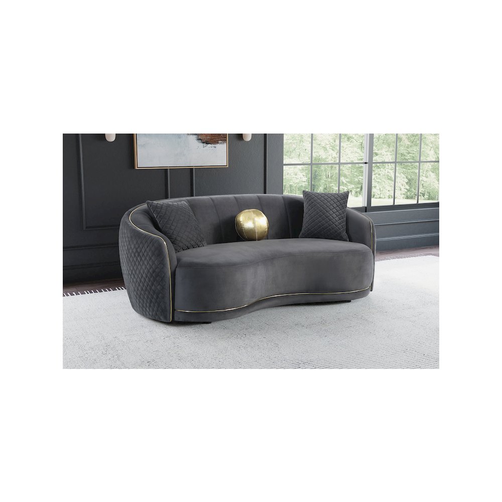 Brookside Velvet Upholstered Curved Sofa Dark Grey. Picture 10