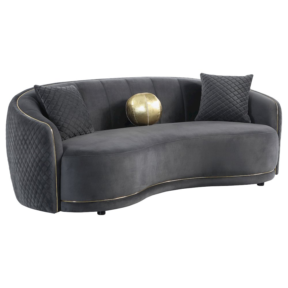 Brookside Velvet Upholstered Curved Sofa Dark Grey. Picture 1
