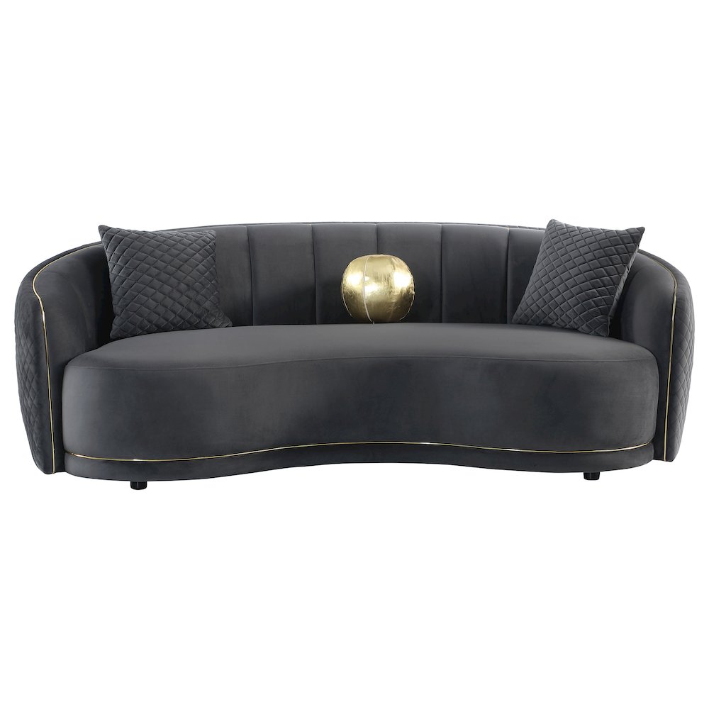 Brookside Velvet Upholstered Curved Sofa Dark Grey. Picture 3