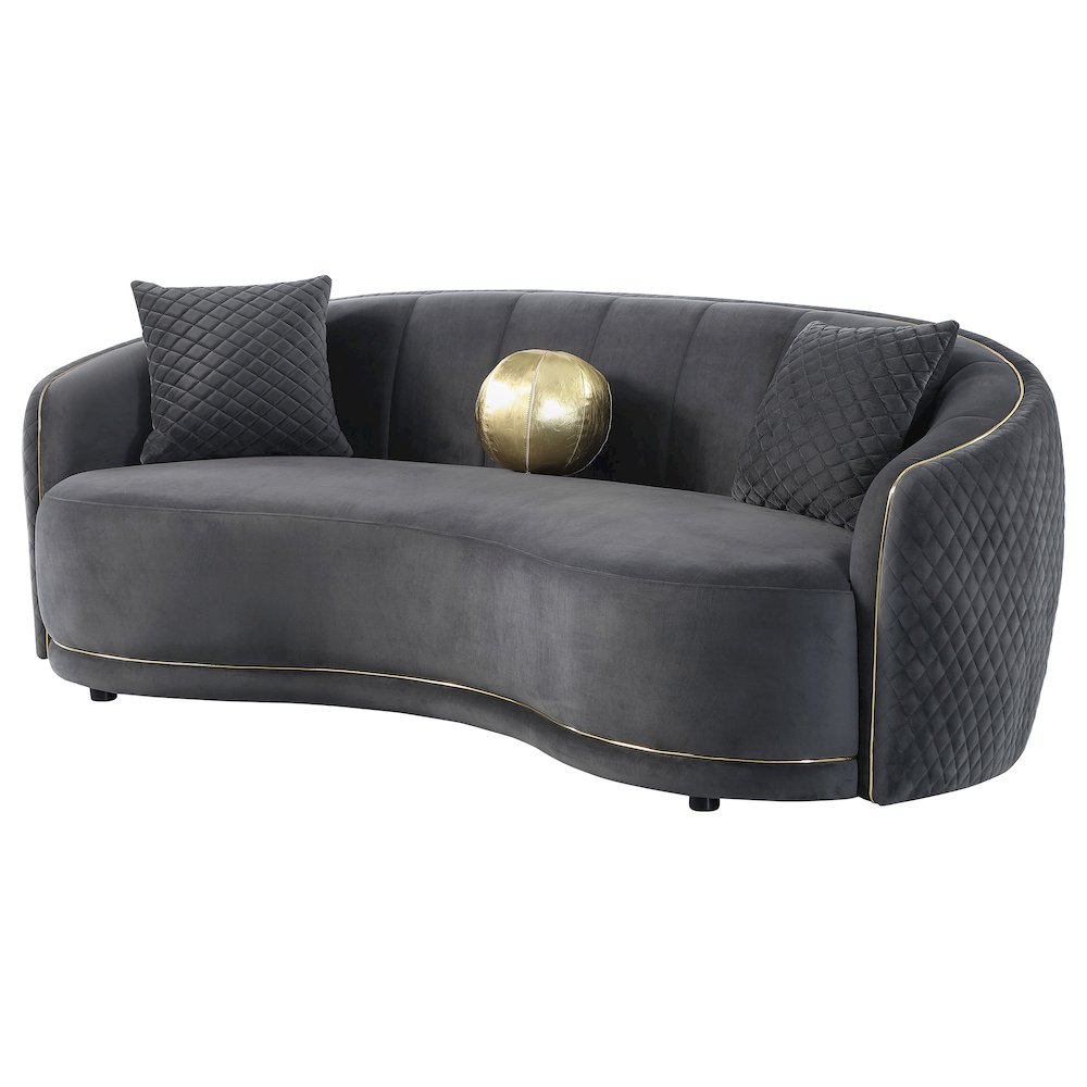 Brookside Velvet Upholstered Curved Sofa Dark Grey. Picture 4