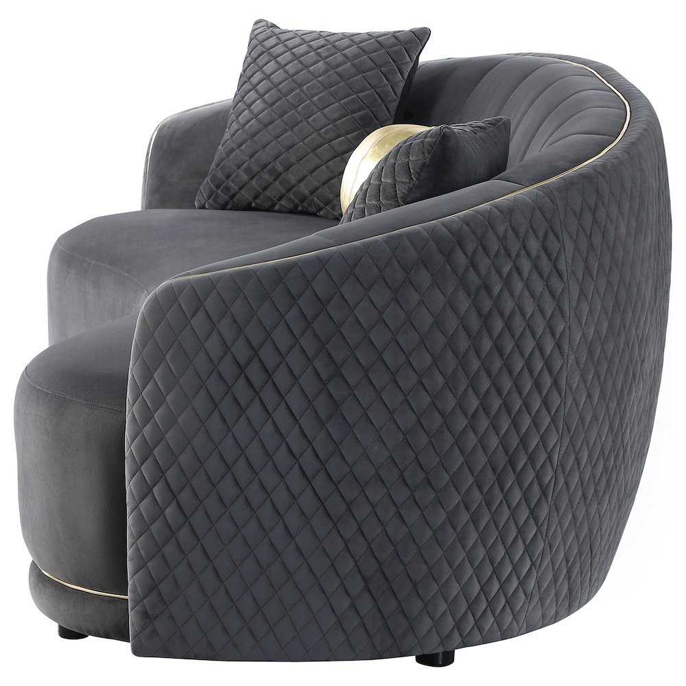 Brookside Velvet Upholstered Curved Sofa Dark Grey. Picture 5