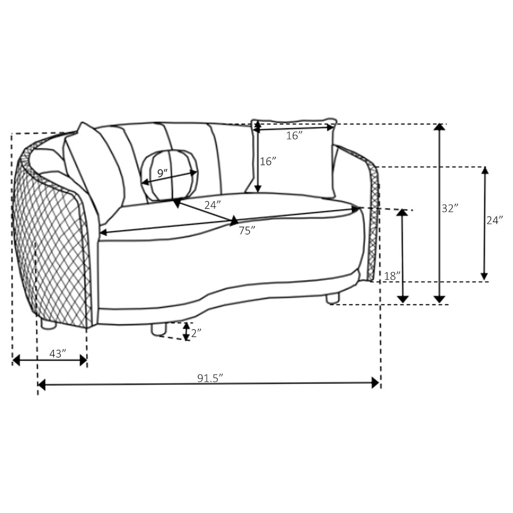 Brookside Velvet Upholstered Curved Sofa Dark Grey. Picture 13