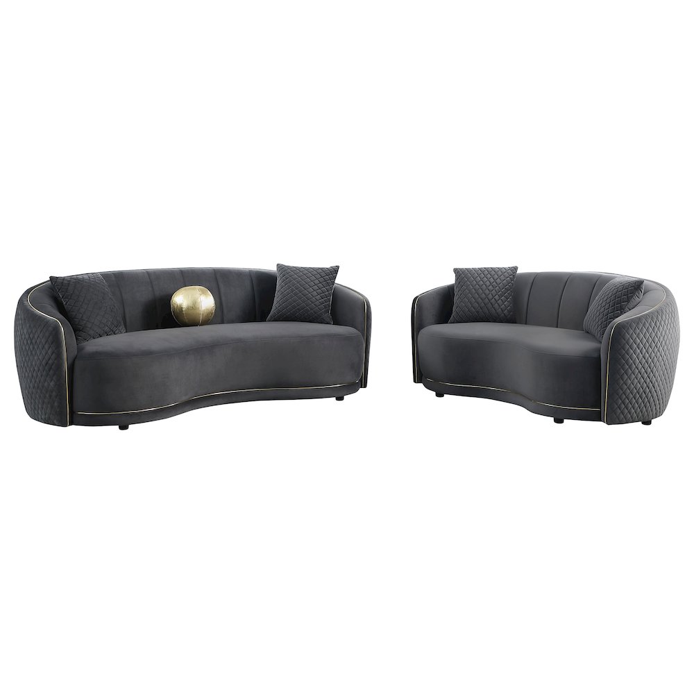 Brookside Velvet Upholstered Curved Sofa Dark Grey. Picture 9