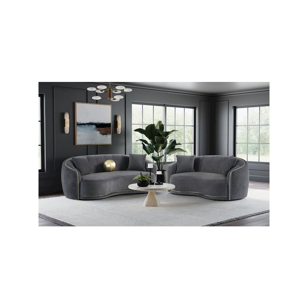 Brookside Velvet Upholstered Curved Sofa Dark Grey. Picture 12