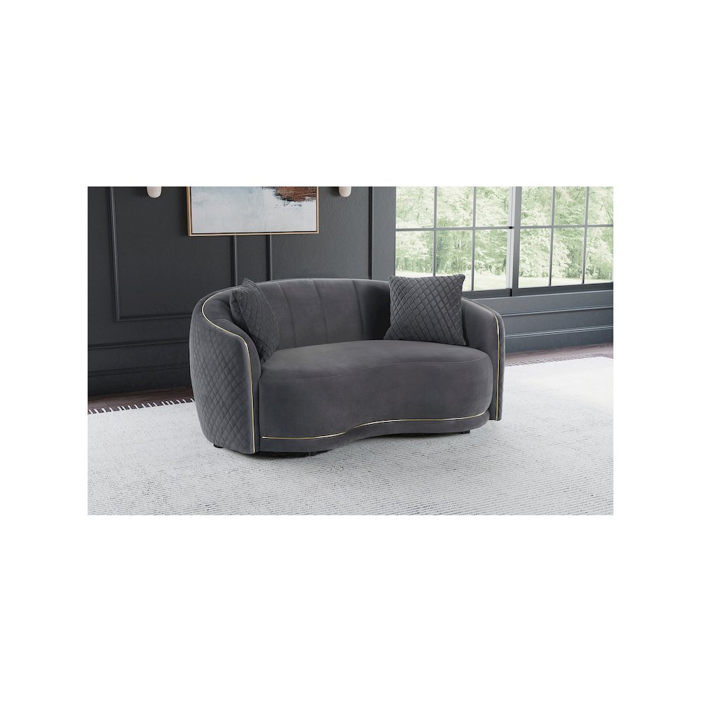 Brookside Velvet Upholstered Curved Loveseat Dark Grey. Picture 10