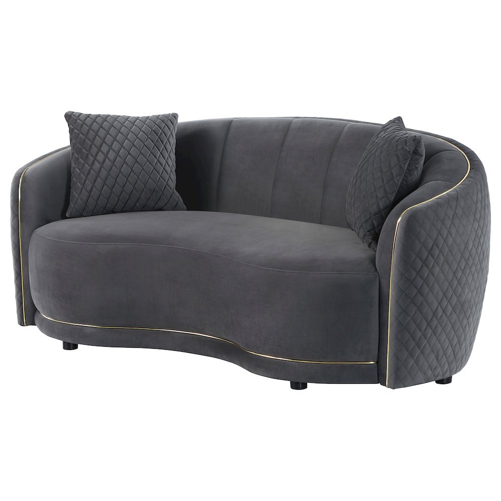 Brookside Velvet Upholstered Curved Loveseat Dark Grey. Picture 4
