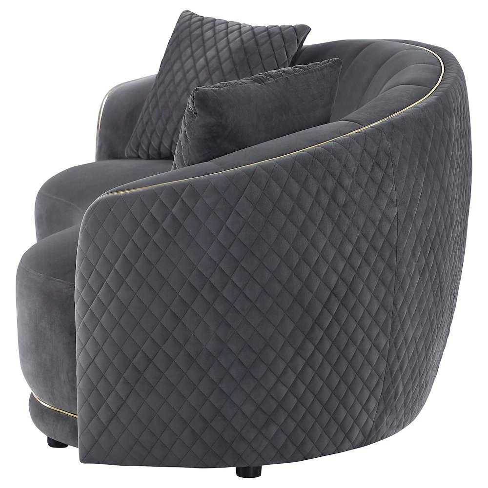 Brookside Velvet Upholstered Curved Loveseat Dark Grey. Picture 5