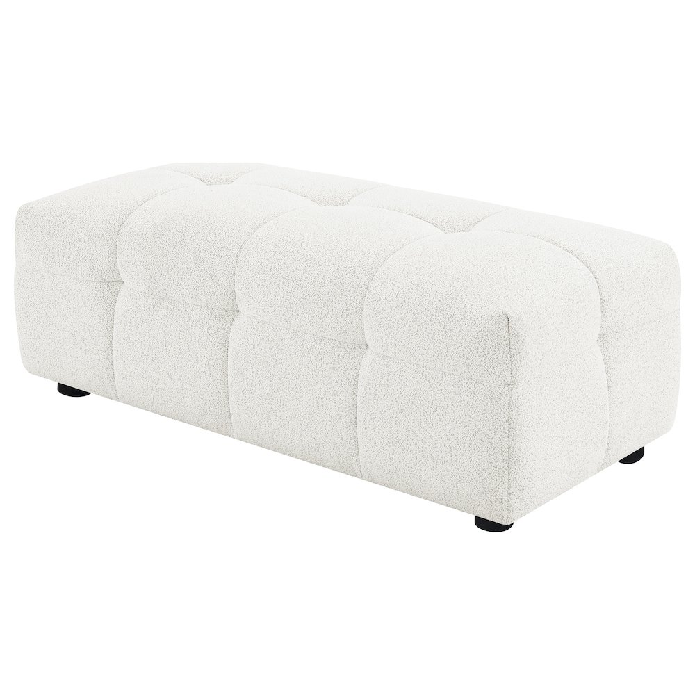 Everly Boucle Upholstered Rectangular Ottoman Off White. Picture 4