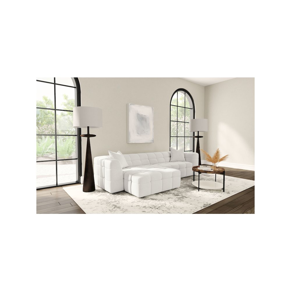 Everly Boucle Upholstered Rectangular Ottoman Off White. Picture 8