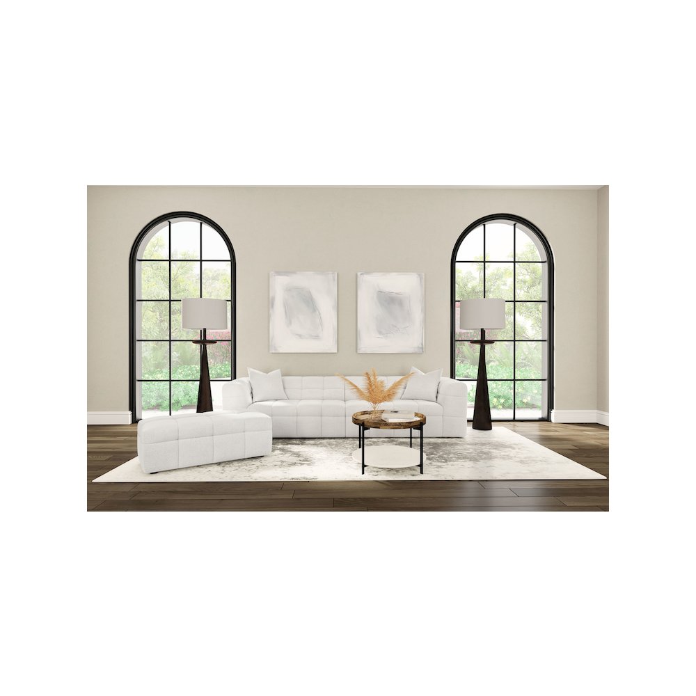 Everly Boucle Upholstered Rectangular Ottoman Off White. Picture 9
