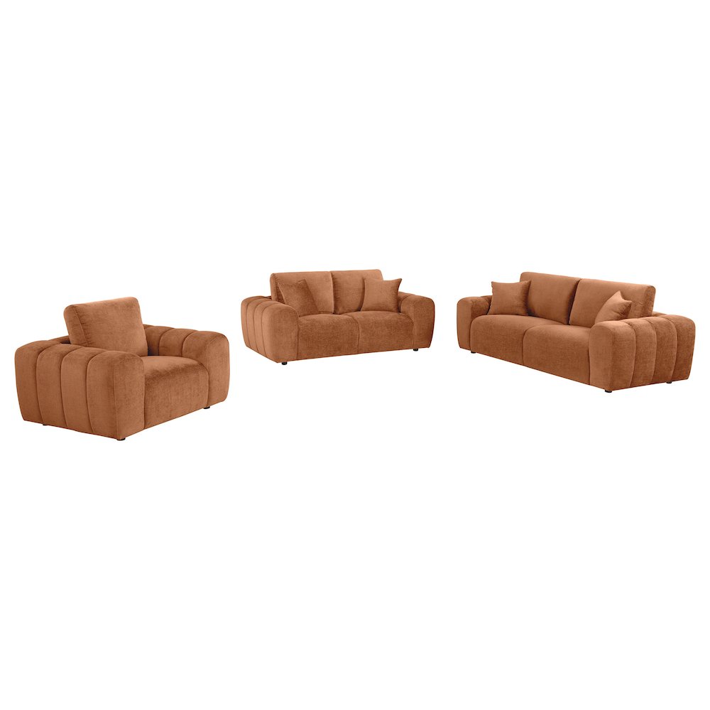 Burnett 3-piece Chenille Upholstered Sofa Set Burnt Orange. Picture 1