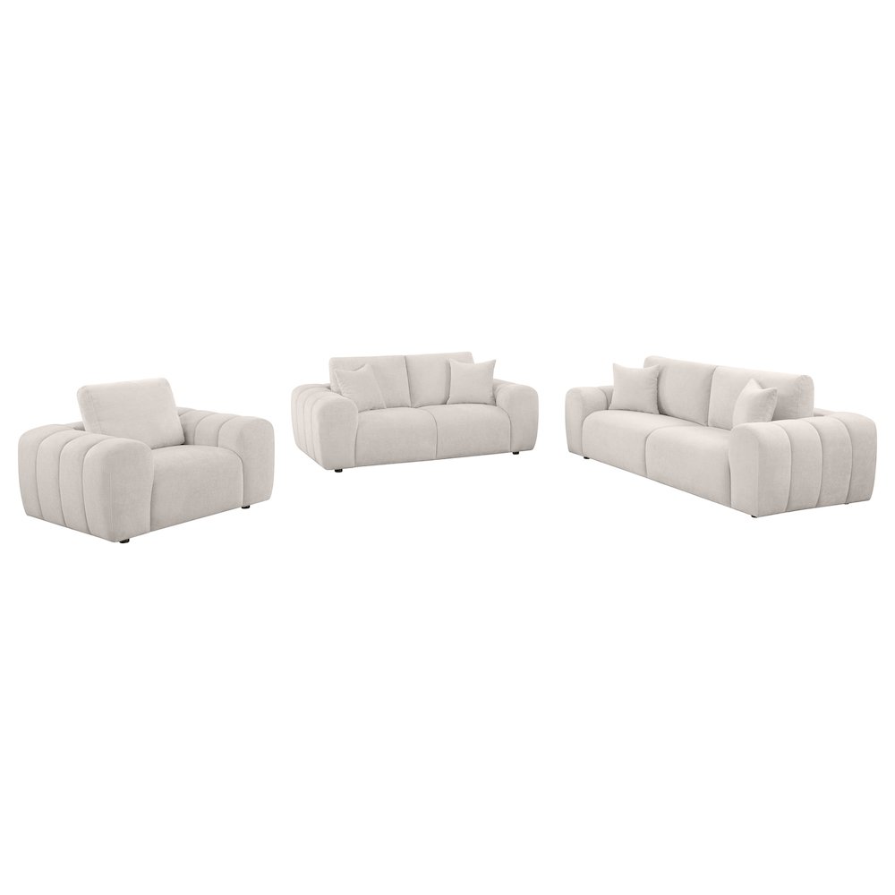 Burnett 3-piece Chenille Upholstered Sofa Set Ivory. Picture 1