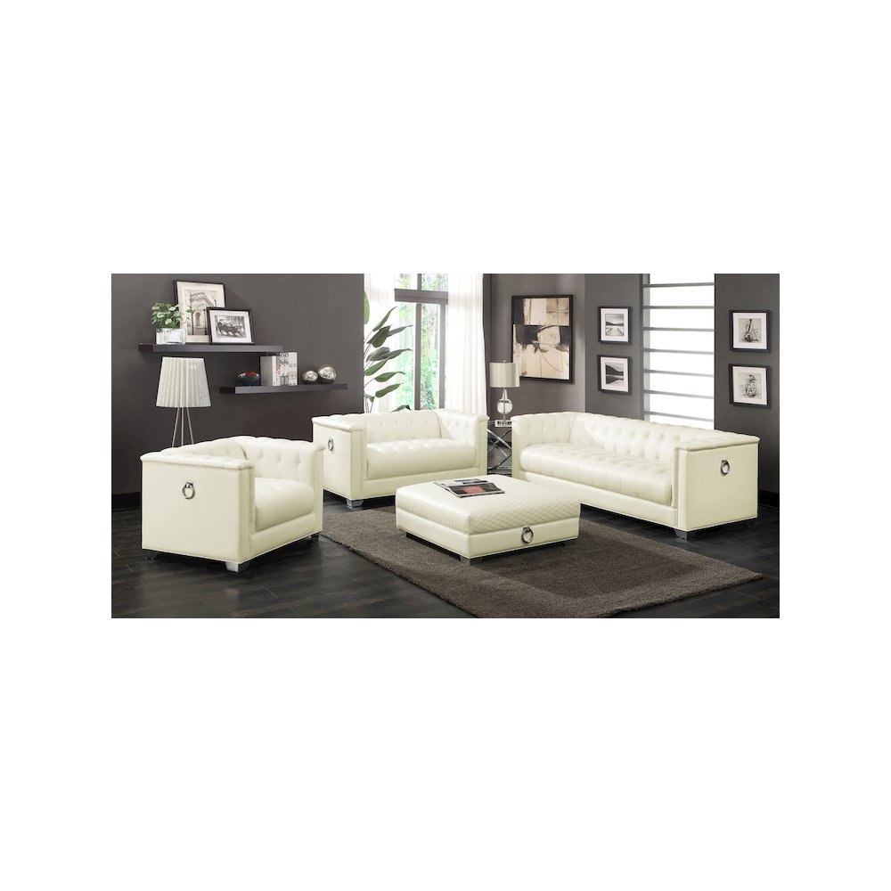 Chaviano Square Upholstered Ottoman Pearl White. Picture 6