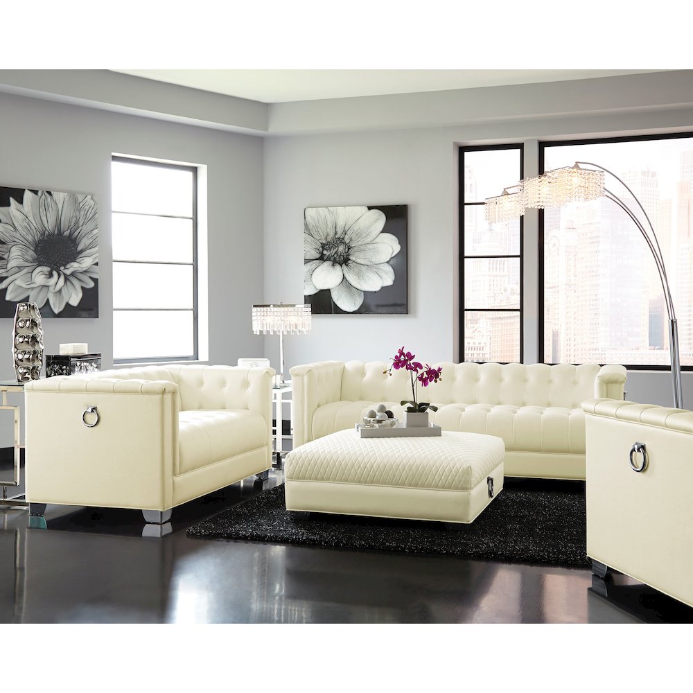 Chaviano Square Upholstered Ottoman Pearl White. Picture 7