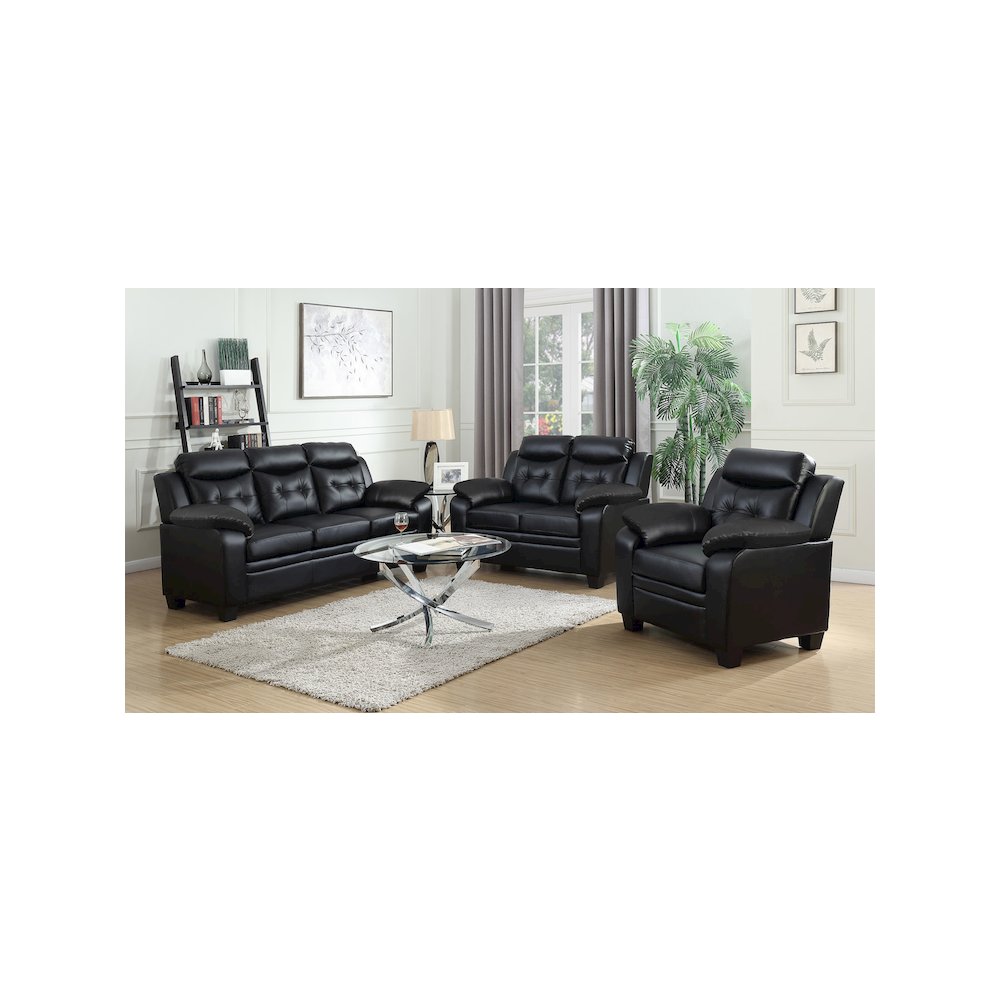 Finley Upholstered Padded Arm Tufted Sofa Black. Picture 10