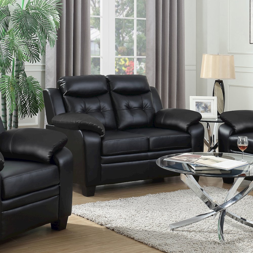 Finley Upholstered Padded Arm Tufted Loveseat Black. Picture 8