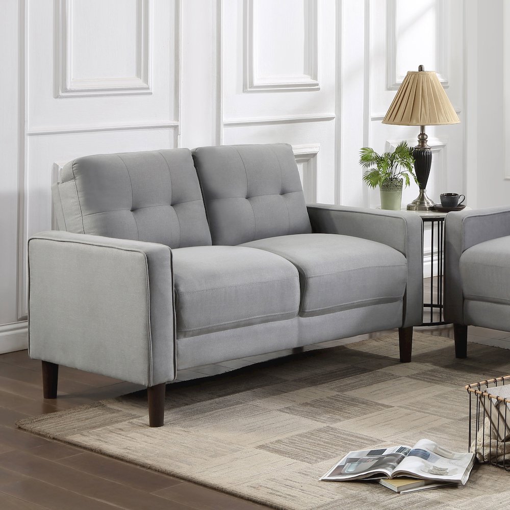 Bowen Upholstered Track Arm Tufted Loveseat Grey. Picture 10