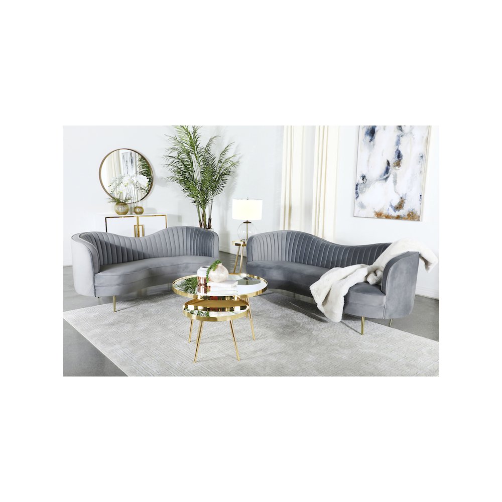 Sophia 2-piece Upholstered Channel Tufted Sofa Set Grey. Picture 10