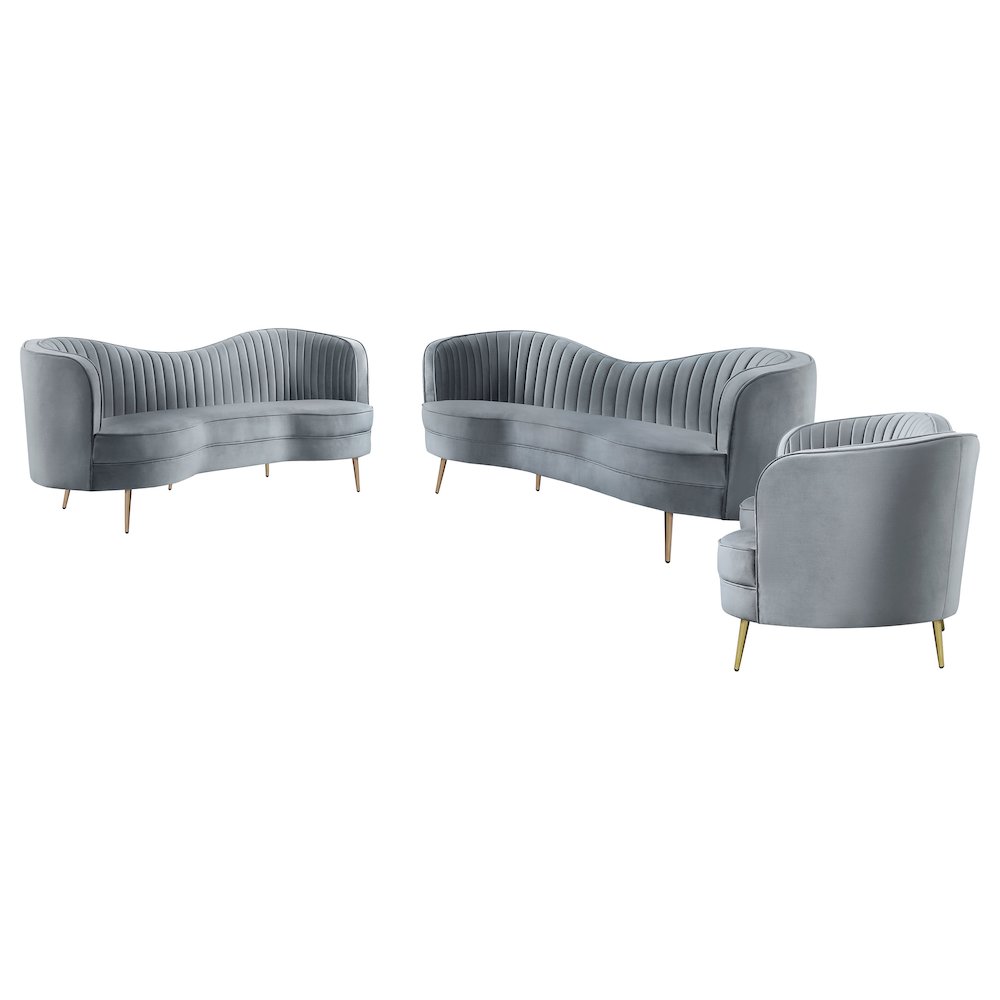 Sophia 3-piece Upholstered Channel Tufted Sofa Set Grey. Picture 1
