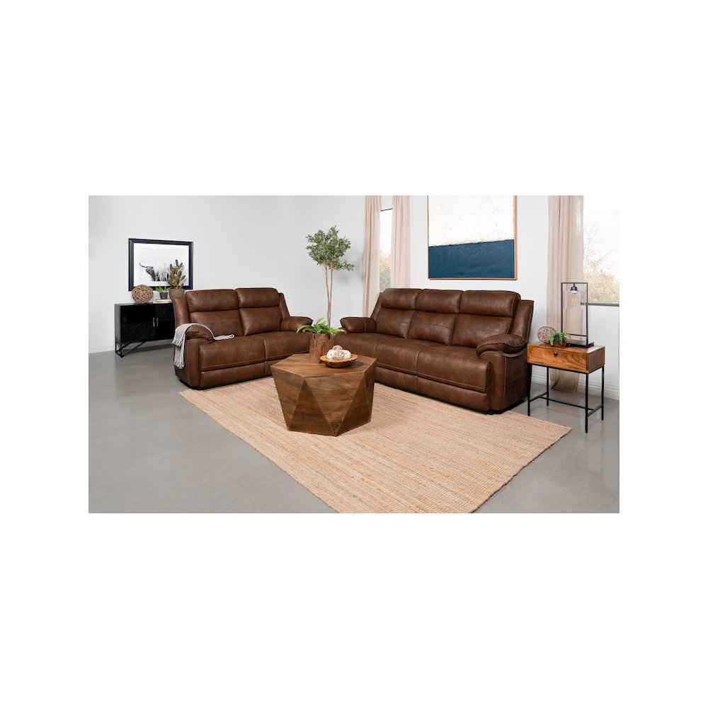 Ellington 2-piece Upholstered Padded Arm Sofa Set Dark Brown. Picture 2